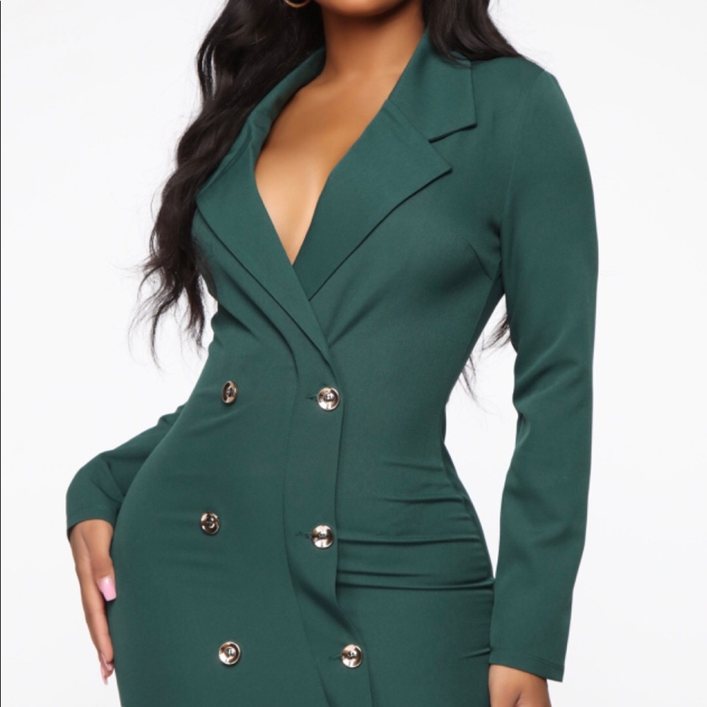 Hunter green blazer dress from fashion nova